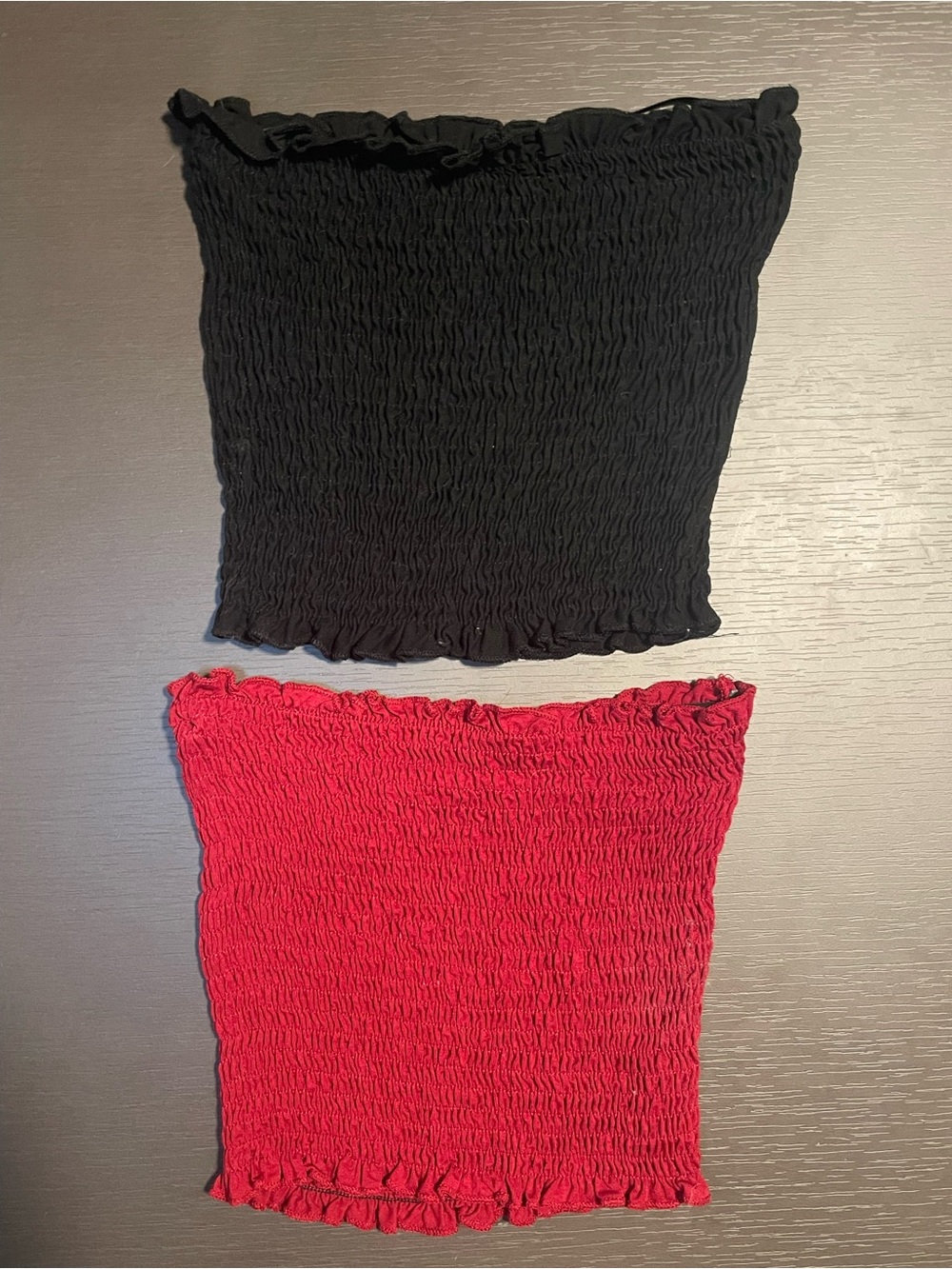 Black & Red Smocked Strapless Tube Tops - Set of 2 - Size Medium